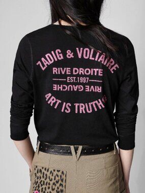 NWT Zadig & Voltaire Tunisien  Logo Beaded Blason  Henley Long Sleeve T-Shirt